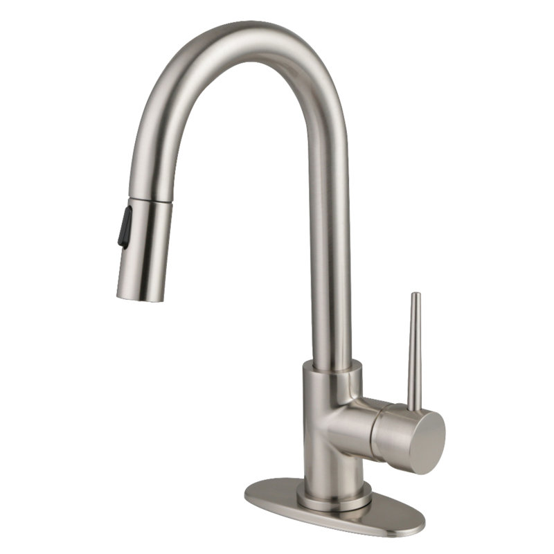 Kingston Brass New York One-Handle 1-Hole Deck Mount Bar Faucet With Pull Down Sprayer, Brushed Nickel