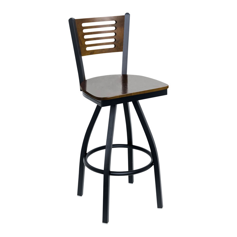 Tabouret de bar pivotant à dossier en bois rainuré Espy