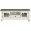 Meuble télé console Living Space, blanc antique et brun rosé, avec tiroir de rangement, hauteur 127-150 cm, en bois