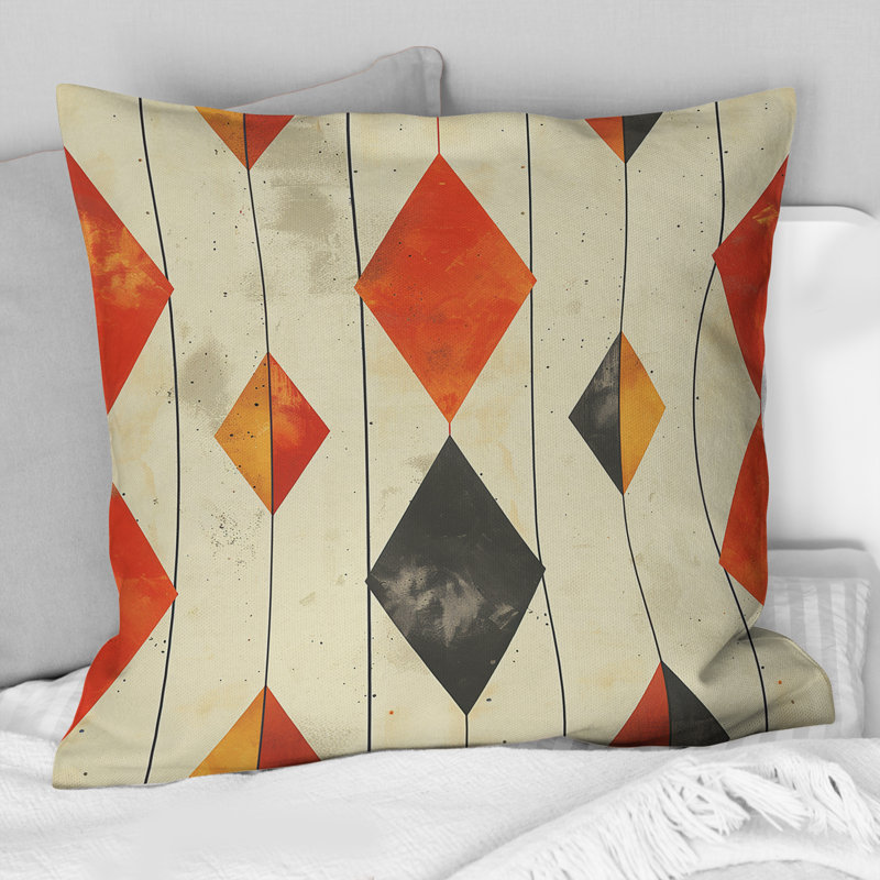 Coussin Beige orange rétro Mid-Century Rhombus - Mid-Century, H 18 po x l 18 po