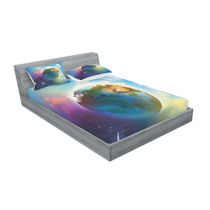 Full Size Earth Print Microfiber Sheet Set with Pillowcases