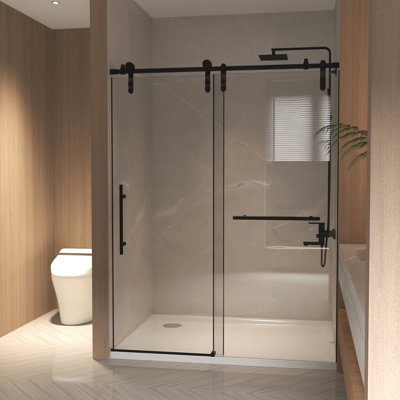 Porte de douche coulissante l 44 à 48 po x H 76 po, verre trempé transparent de 5/16 po et 8 mm, réversible en acier inoxydable noir mat, blocage de l'eau, bris, facile à assembler dans la rouille de la salle de bain
