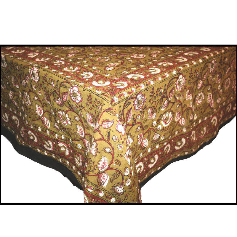 Orduna Earth Dabu Block Printed Tablecloth, Green, 108" x 90"