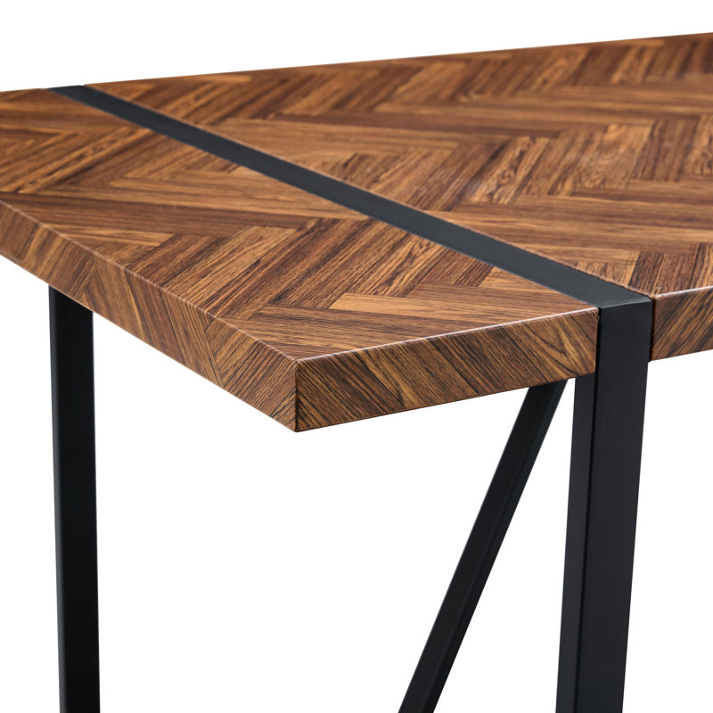 Table Amanda de style rétro avec pieds en métal rectangulaires et texture antique