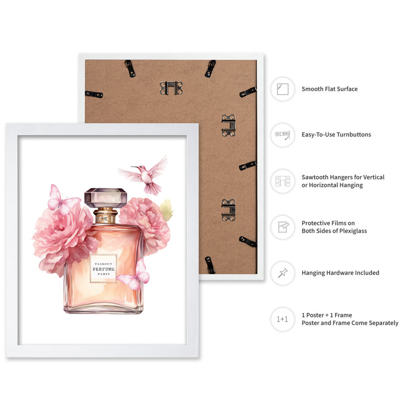 Parfum tendance rose, Poster, 12"H x 16"W, White Framed