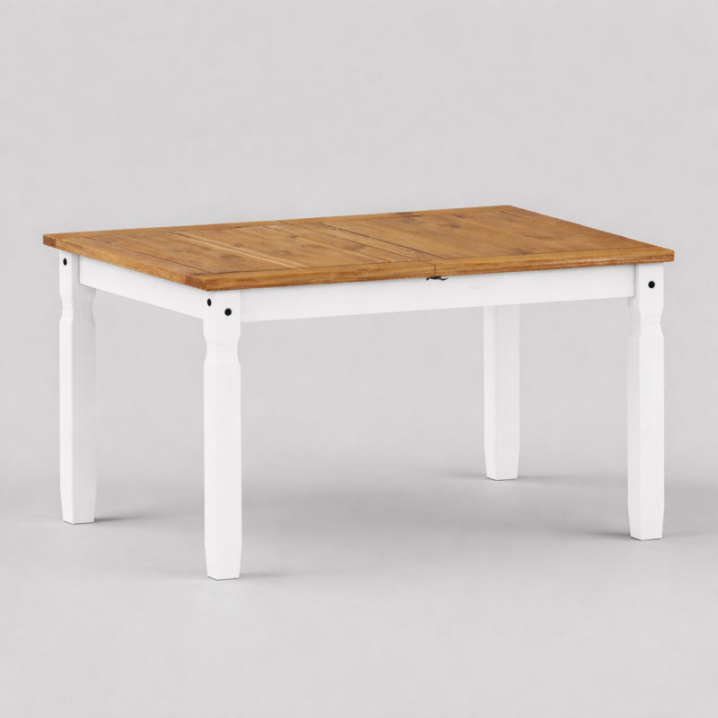 Extendable Pine Solid Wood Dining Table, White 