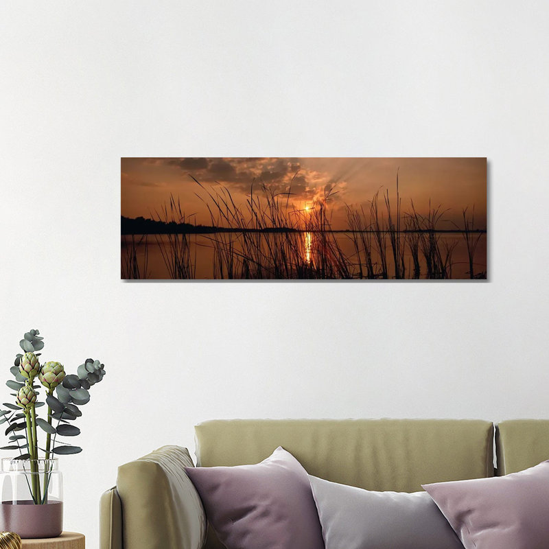 Sunset over a Lake, Lake Travis, Austin, Texas 1 Piece Wrapped Canvas Panoramic Wall Art