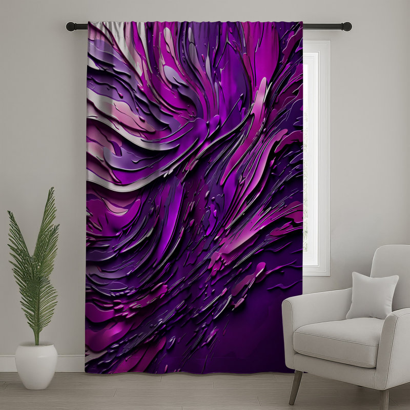 Rideaux de fenêtre mauve à motif abstrait fluide, voilages fluides et rideaux occultants - 1 panneau, Transparent