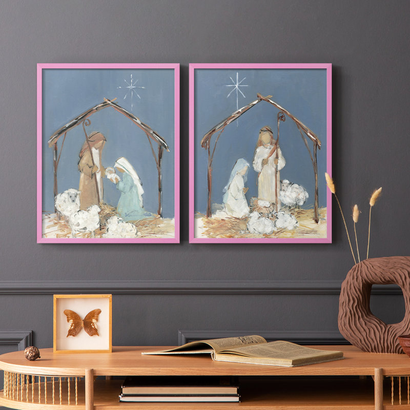 Crèche Twilight - reproduction encadrée de qualité supérieure - prête à être accrochée - aucun clou requis - aucun clou requis