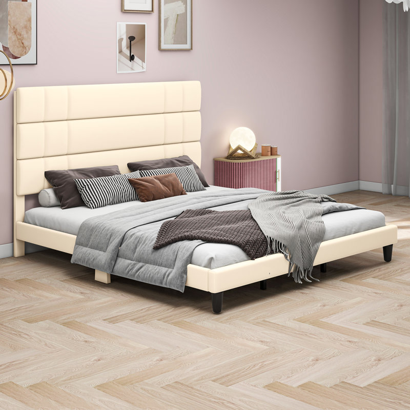 Lit plateforme tapissier, Très grand, Gris
