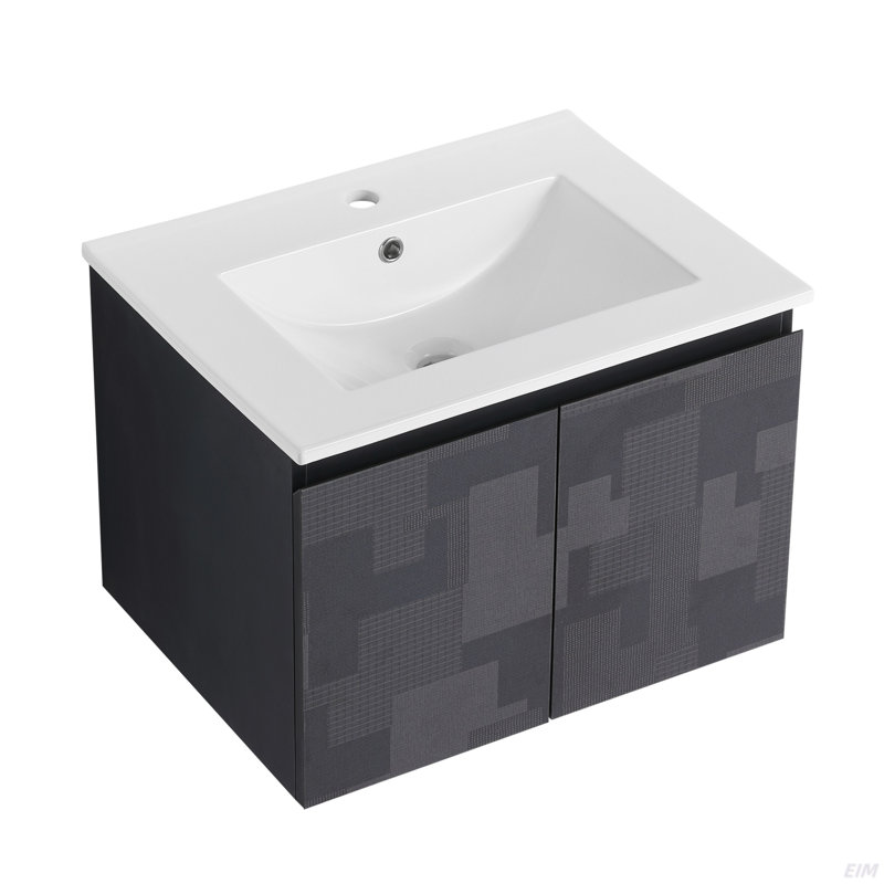 Meuble-lavabo mural 24 po avec lavabo en céramique et porte d'armoire à fermeture en douceur, ensemble KD