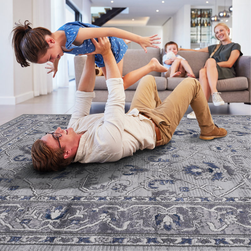 Grey/Blue/Oriental Non-Shedding Living Room Bedroom Dining Home Office Stylish And Stain Resistant Area Rug, Runner 2'2" x 8'