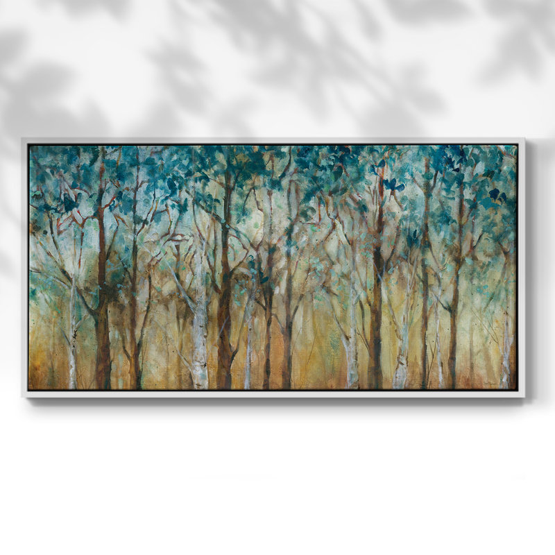 Sunlit Birch Grove - Toile tendue avec châssis encadré - Prêt à accrocher, H 17 po x l 33 po, Blanc
