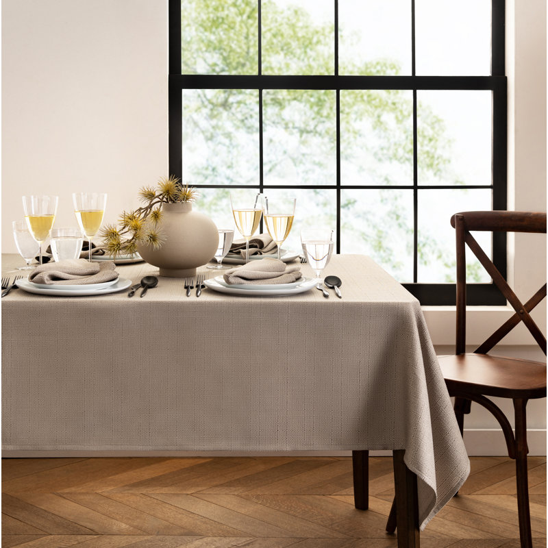 Avo Solid Texture Water And Stain Resistant Rectangular Polyester Tablecloth, 70" x 52", Taupe