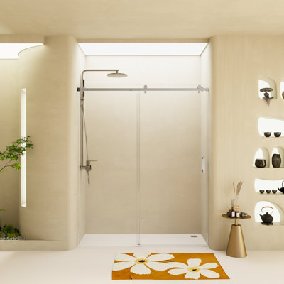 60" W x 60" H Frameless Sliding Tub Shower Door, 5/16" (8mm) SGCC Certified Tempered Glass with Safety R3 Corners