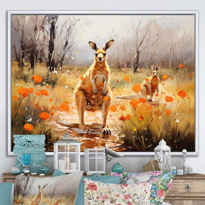 Chemin de kangourou en Australie sur toile, H 12 po x l 20 po x P 1 po, Cadre flottant blanc