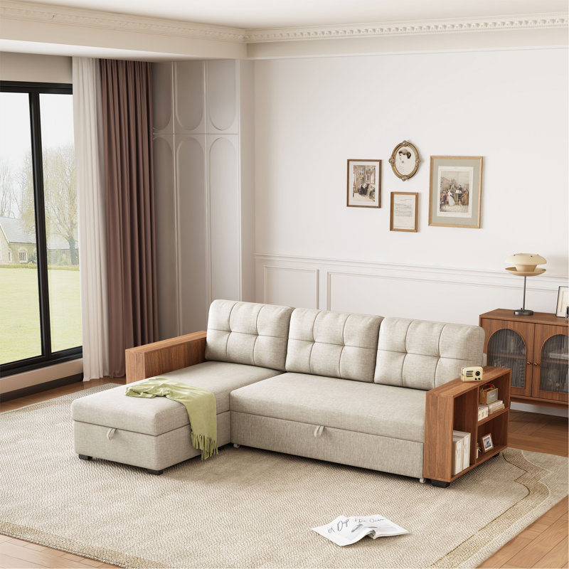 Versatile Upholstered Sectional Sofa With Storage And Convertible Design For Ultimate Comfort And Functionality, Beige Linen