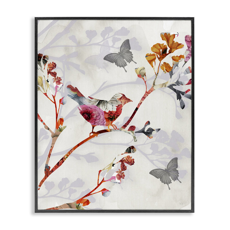 Oiseaux et papillons, art de la giclée encadrée par Susan Jill, Giclée encadrée noir minuit, H 14 po x l 11 po