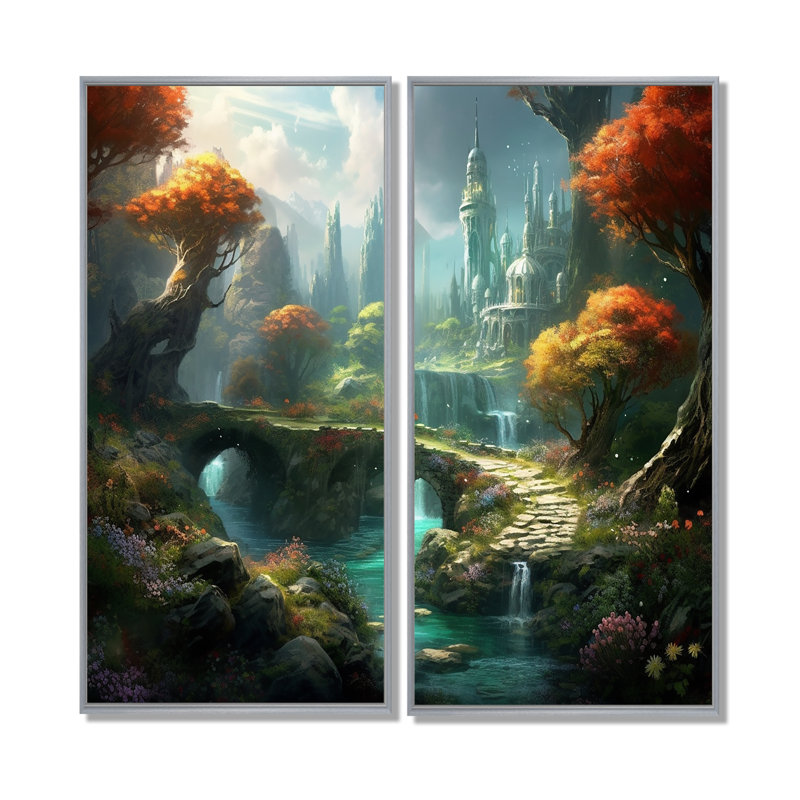 Château de conte de fées I - grands châteaux, impressions sur toile, 2 panneaux, H 20 po x l 24 po, Argent argent