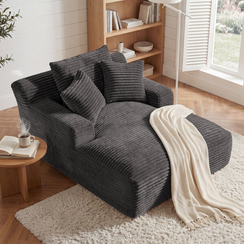 Latitude Run® No Assembly Required 64''D Corduroy Indoor Chaise Lounge Chair Upholstered Modern Glauser Oversized Compression Sleeper Sofa In A Box