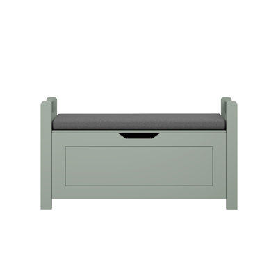 Kids Toy Box with Cushion Seat, Wooden Storage Bench with Safety Hinge, Sage Green