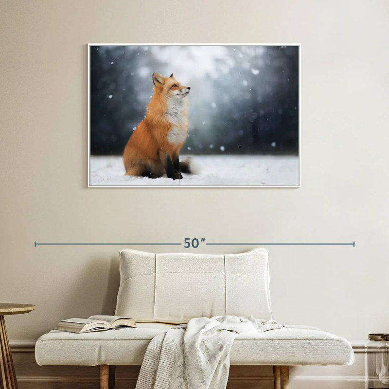 Dreamy Winter Fox, Cadre flottant blanc, 40 po x 27 po
