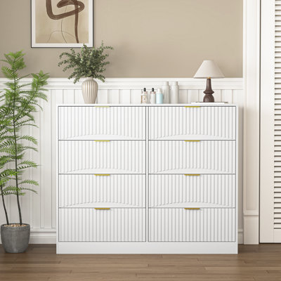 47"W 8-Drawer Fluted Dresser Cabinet Chest Of Drawer With Gold Handle by Ebern Designs