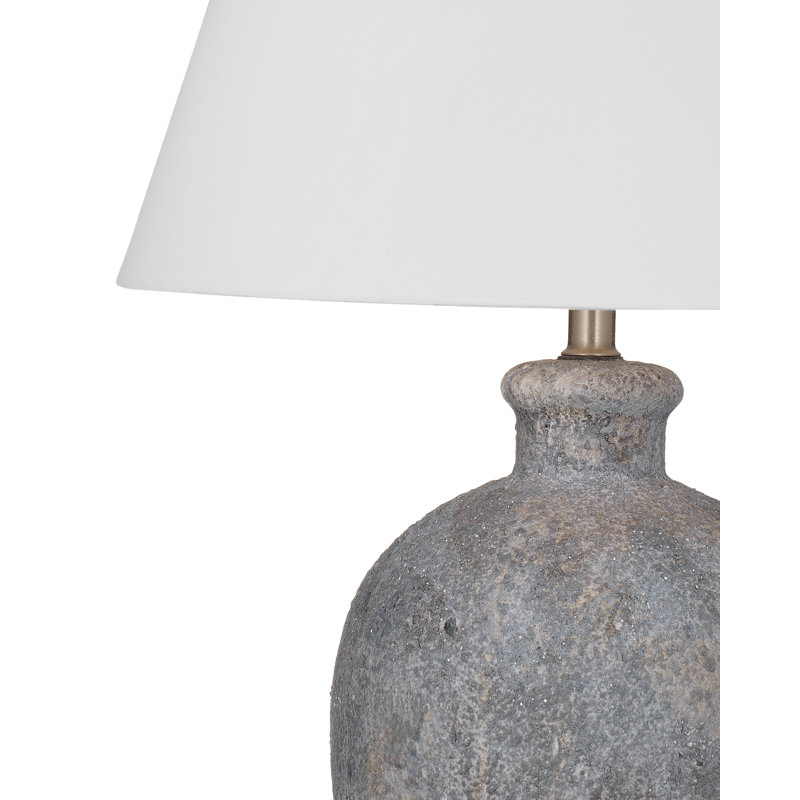 Fremont Weathered Gray Ceramic Urn Table Lamp with White Shade