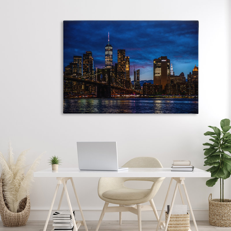 Pont de Brooklyn la nuit sur toile, design par Tim West, H 30 po x l 45 po