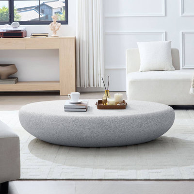 43.3" Oval Coffee Table Faux Stone Table
