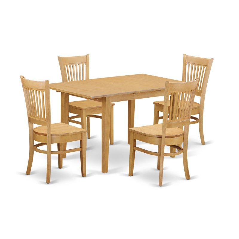Ensemble de table de salle à manger 5 pièces comprenant une table rectangulaire en bois avec rallonge papillon et 4 chaises de cuisine, chêne
