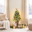 Arbre de Noël artificiel illuminé 4 pi / 5 pi dans un pot à fleurs en forme d'urne - Arbre de Noël artificiel en pot avec pommes de pin, baies rouges et 8 lumières DEL pour l'entrée-2099728674-2099728676