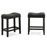 Set Of 2 Button Tufted Counter Height Saddle Stool