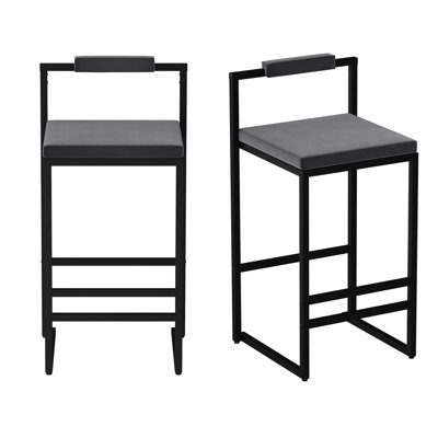 Tabourets de bar de luxe en velours gris, siège carré, conception ergonomique, 2 tabourets de cuisine en velours à haute résilience pour cadre de cuisine moderne, structure en métal, repose-pieds et café