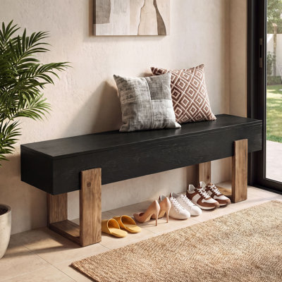 63" Solid Wood Entryway Bench, Black