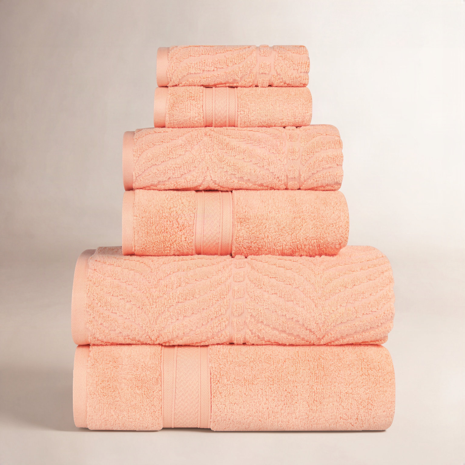Amaretto 6-Piece Chevron Cotton Towel Set, Peach