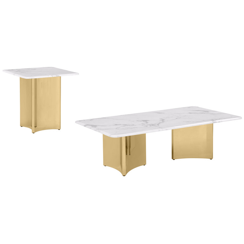 Ensemble de 2 tables basses en marbre blanc, 2 Pieces: Coffee Table, End Table