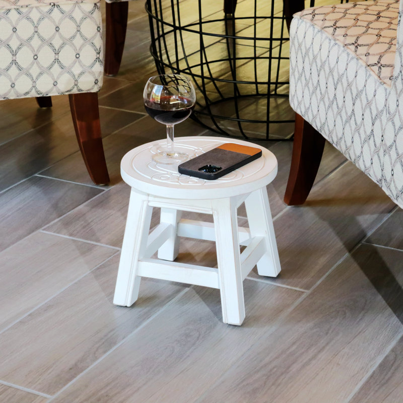 Carved Wooden Step Stool, Antique White
