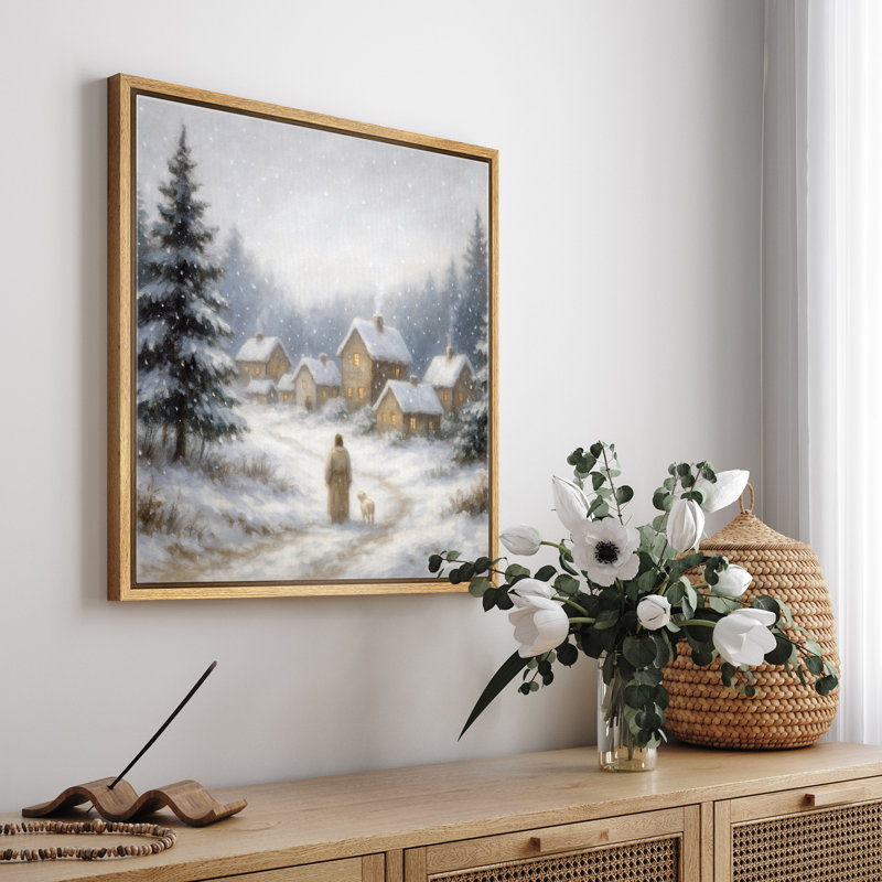 «Snowy Village Night», reproduction de paysage serein d'hiver, impression sur toile encadrée, H 16 po x l 16 po x P 1,5 po