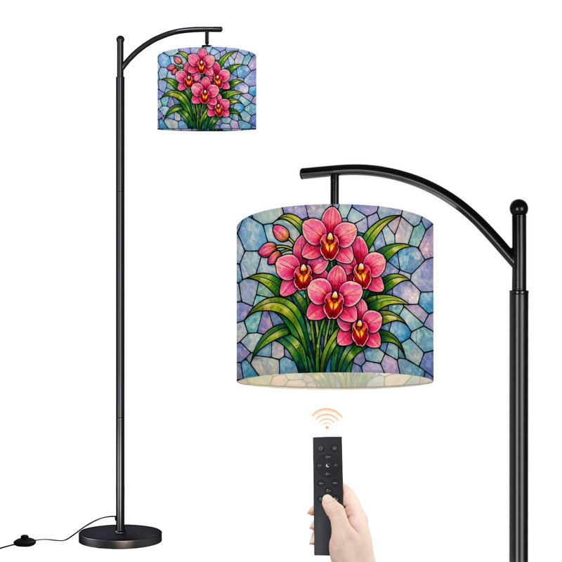 Lampe sur pied à arc en forme de fleur d'orchidée rose avec lumières à DEL et abat-jour réglables