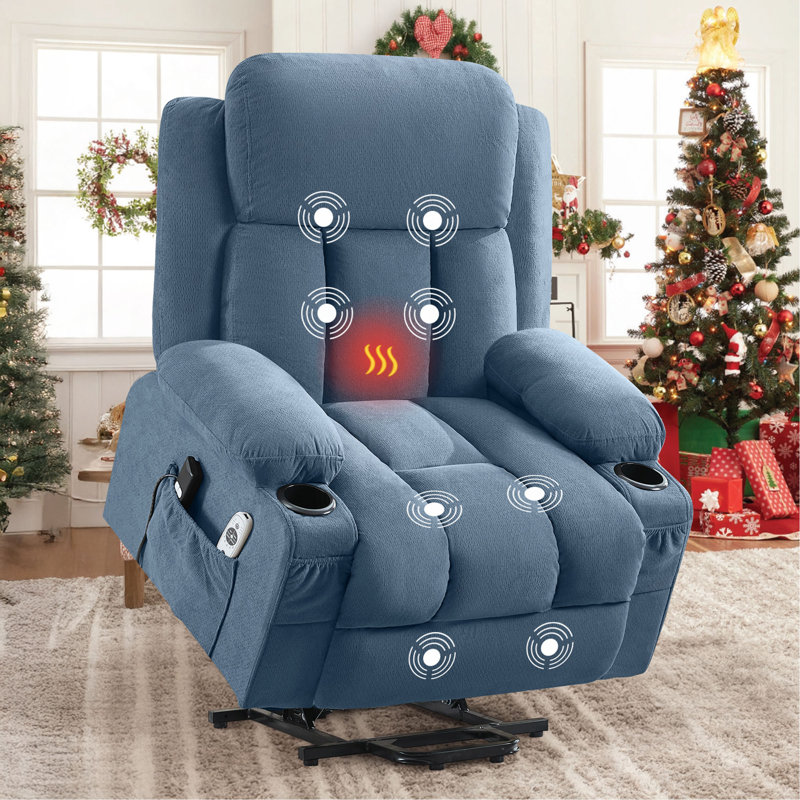 Power Lift Recliner Chair With Heat And Massage Electric Fabric Recliner Chair For Elderly With Side Pocket, USB Charge Port, Remote Control For Living Room