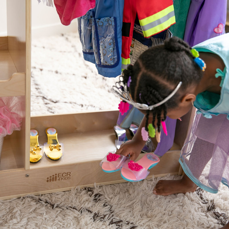 ECR4Kids Dress-Up Center with Mirror Costume Organizer, Montessori Furniture, Natural