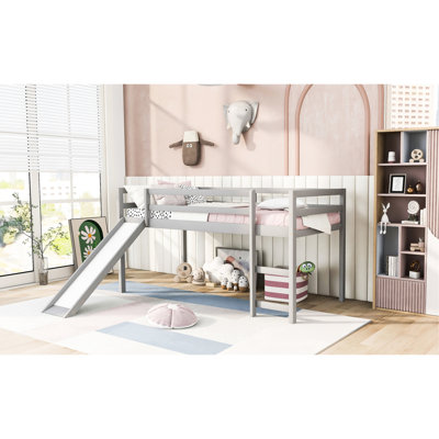 Solid Wood Twin Loft Bed With Slide, Gray, Enhancing Bedroom Comfort For A Relaxing Experience