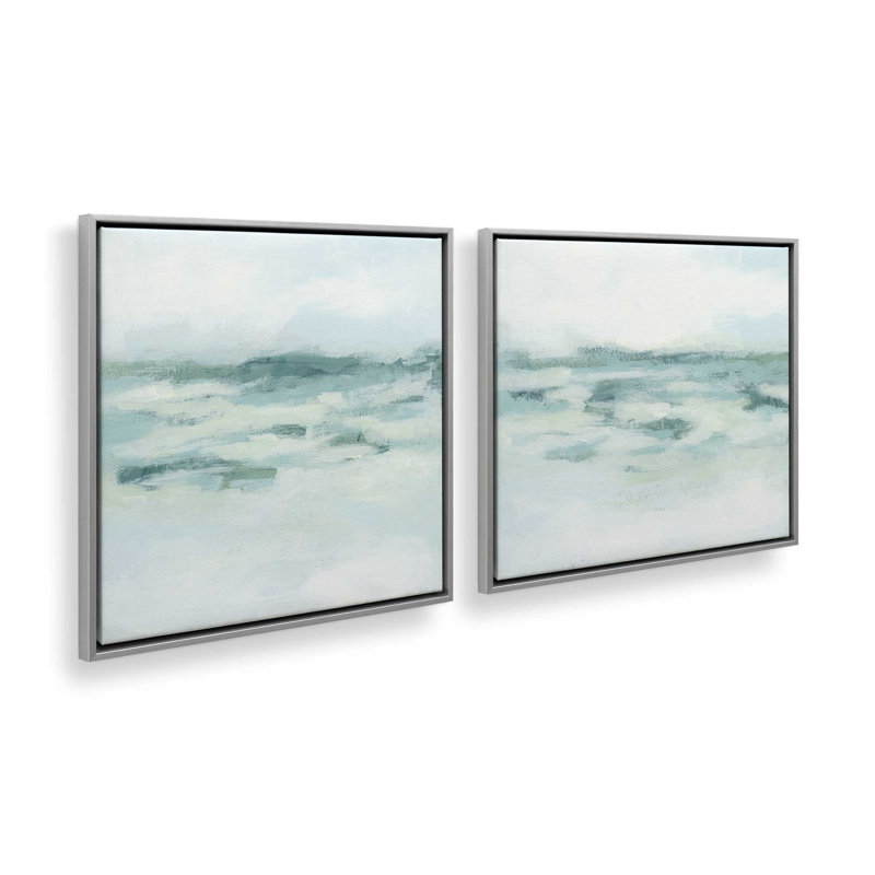 Gentle Aqua Ocean Set of 2, 17" H x 34" W, Polished Chrome Floater Framed