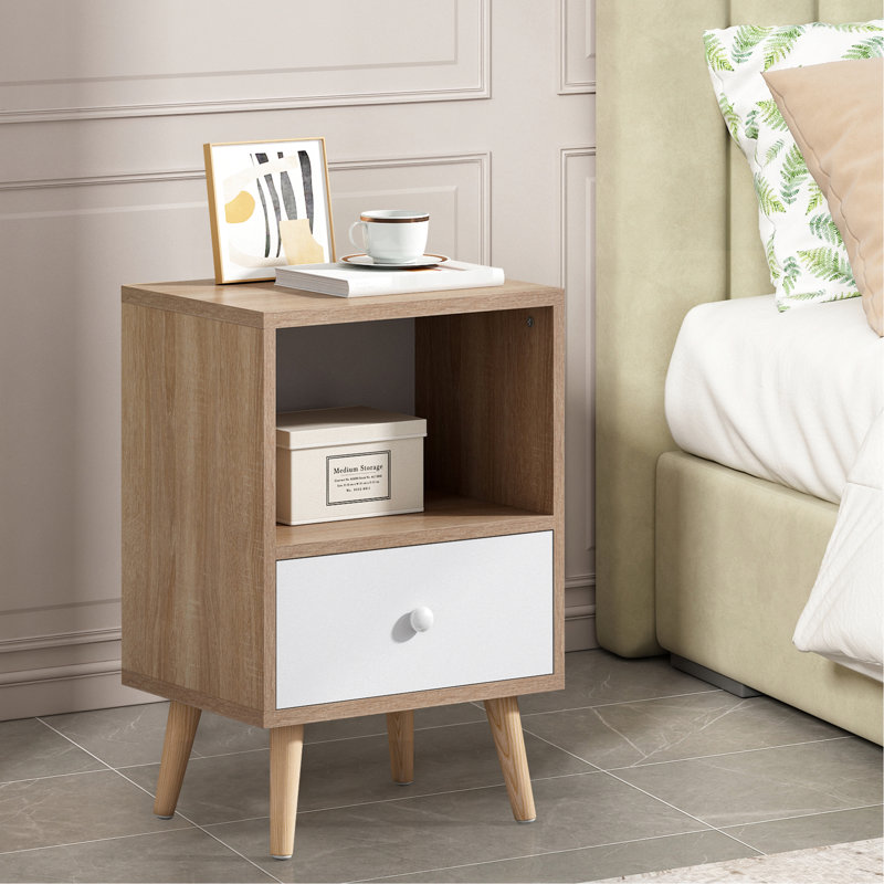 Table d'appoint de style Mid-Century avec tiroir de rangement et tablette décorative, attrait classique