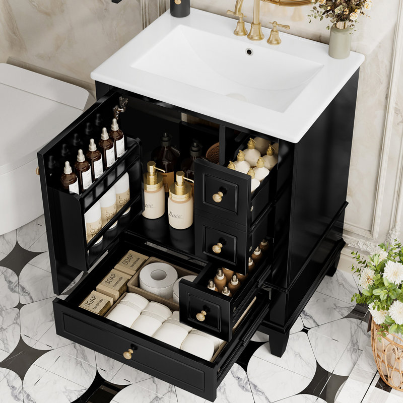 24" Bathroom Vanity With Ceramic Sink, Black
