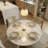 33.5‘’Modern Round Dining Table Set with Stone Top, Solid Wood Pedestal and Adjustable Upholstered Chairs set, 3-Piece Dining Set for Kitchen or Dining Area-2060736075