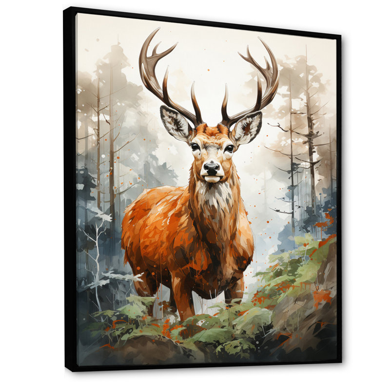 Deer Wonderers IV, H 44 po x l 34 po x P 1,5 po, Cadre flottant noir