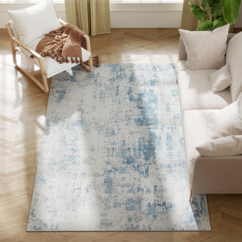 Area Rug , Machine Washable Rug, Non-Slip Modern Abstract Floor Cover Foldable Carpet for Living Room, Bedroom, Dining Room, Blue