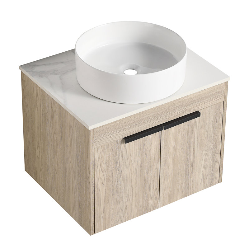Meuble-lavabo mural simple 23,6 po avec meuble-lavabo en pierre frittée Hamedi
